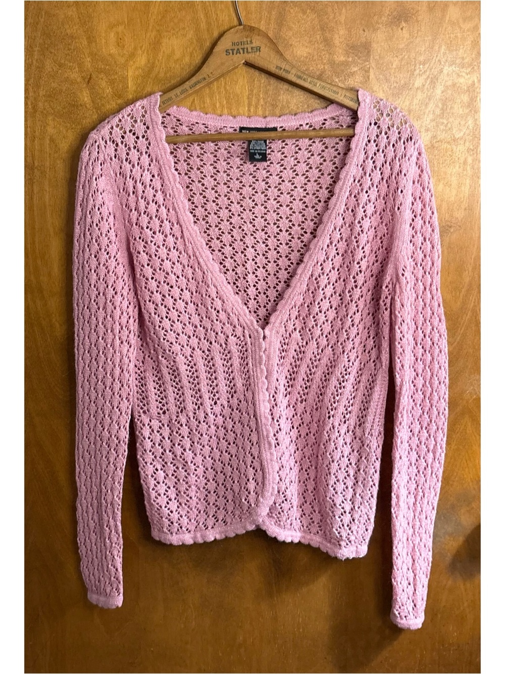 Vintage Pink Metallic Open Knit Flyaway Cardigan Sweater 90s Y2K Coquette Girly